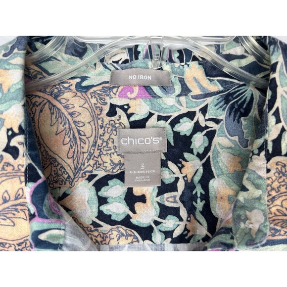 Chicos Linen Shirt Button Up Women's No Iron Tropical Fresh Chic Coral Size 3 - Picture 10 of 11